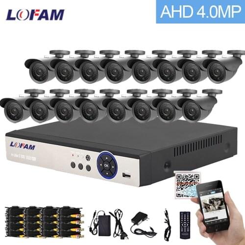 LOFAM 16CH 4MP Camera Kit Video Surveillance 16 Channel DVR NVR 4.0MP AHD Security Cameras Outdoor CCTV System Day Night Vision