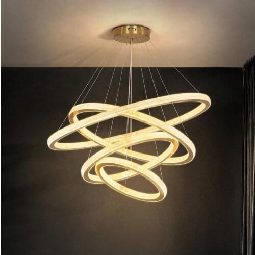 Nordic LED ring chandelier lighting simple aluminum acrylic lustres lighting modern luxury living room bedroom golden light