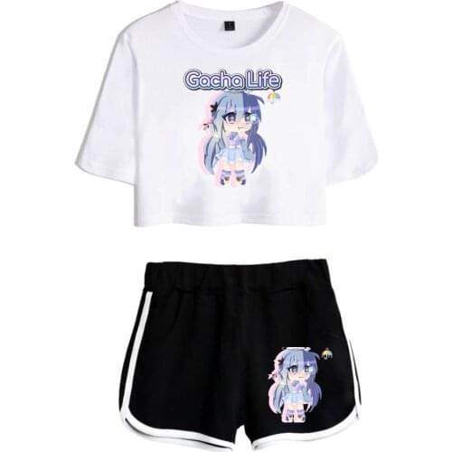 Trend Cute Game Gacha Life Ladies Two-piece Sexy Sports Shorts + Short-sleeved T-shirt Y2K Girl Summer Suit Anime Clothing