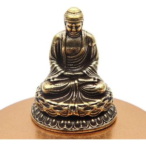 Solid Copper Tathagata Buddha Statue Home Decoration Brass Sculpture Retro Living Room Office Desk Ornament Miniatures Figurines