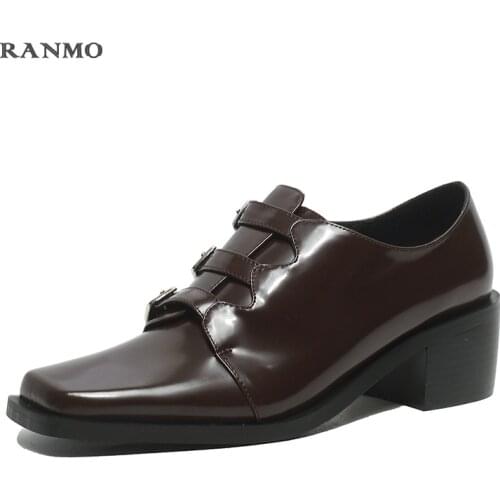 Withered England Style Vintage Fashion Elegant Buckle decoration Single shoes Solid Slip-On Loafers Women Shoes High heels