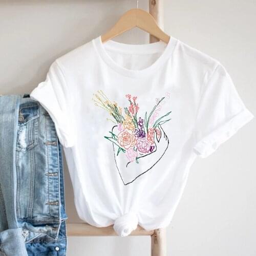 Women Short Sleeve Mujer Camisetas Floral Ladies Flower Style 90s Fashion Clothes Print Tshirt Female Tee Top Graphic T-shirt