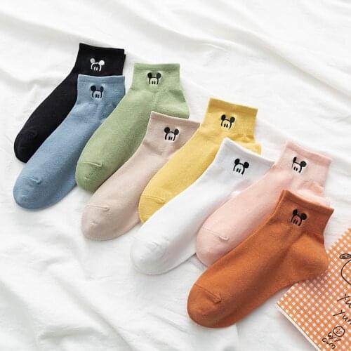 Disney Embroidered womens socks shallow mouth Korean cute Japanese tide summer thin Cotton Funny street adult short boat sock