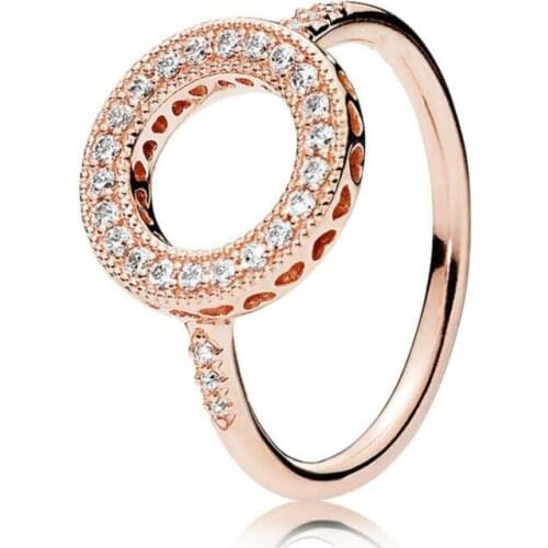 Authentic 925 Sterling Silver pandora Ring Rose Hearts Of Halo Crystal Rings For Women Wedding Party Gift Fine Jewelry