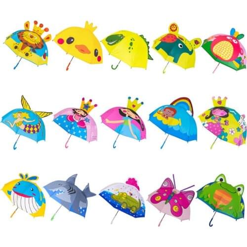 Children Umbrella Boys Girls Cartoon With Animal Ears Umbrella Custom Princess Long Handle Safe Light Portable Umbrella