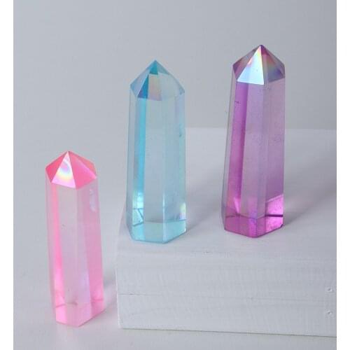 1pc Colorful Gem Point Angel Halo Synthetic Quartz Smelting Stone Electroplating Color Crystal Magic Wand Decorate