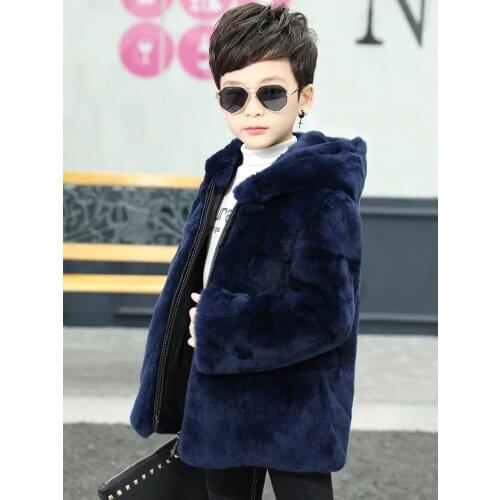 2021 Winter Kids Boys New Real Rabbit Fur Coat Childrens Genuine Natural Fur Jacket Teenage Boys Thicken Warm Outerwear W911