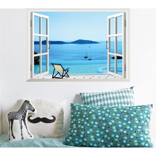 3d windows wall stickers sea beach hill island decals landscape scenery mural art living room home decoration diy posters 1430