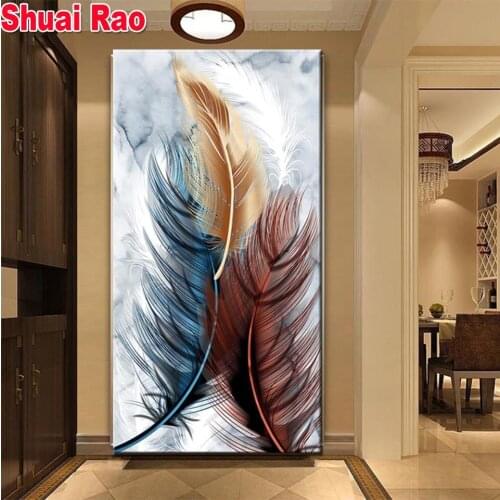 5D DIY Diamond Embroidery Picture Colored feathers Of Rhinestone Diamond Painting Cross Stitch Mosaic Abstract Wall art