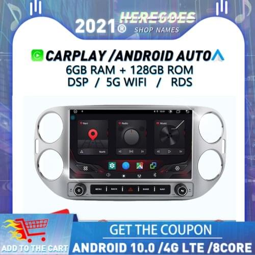 Carplay DSP For Volkswagen Tiguan 2011 - 2017 Car DVD Player Android 10.0 IPS 128GB ROM 4G LTE GPS Navigation Wifi BT 5.0 Radio