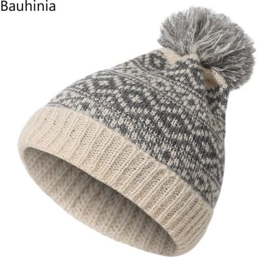 Bauhinia New Womens Pom Pom Beanie Hat Winter Thick warm Knitted Hats Casual Elastic Skullies Beanies Bonnet Male