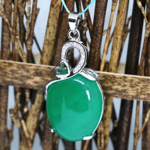 Factory outlet high quality silver-color oval drop pendant green Malasia jades chalcedony jewelry 19*33mm B1859