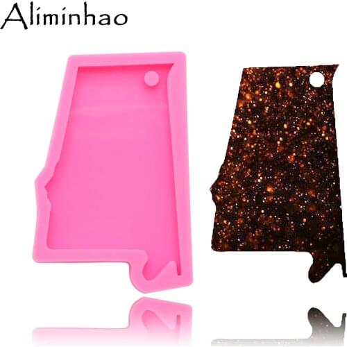 DY0200 Shiny Alabama State keychains mold Pendant Polymer Clay DIY Jewelry Making glitter epoxy Key Chain Silicone Resin mold
