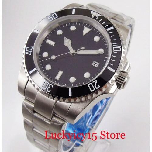 BLIGER Black 24 Jewels Japan NH35 Automatic Men Watch Sapphire Glass without Magnifier Stainless Steel Bracelet Date Window