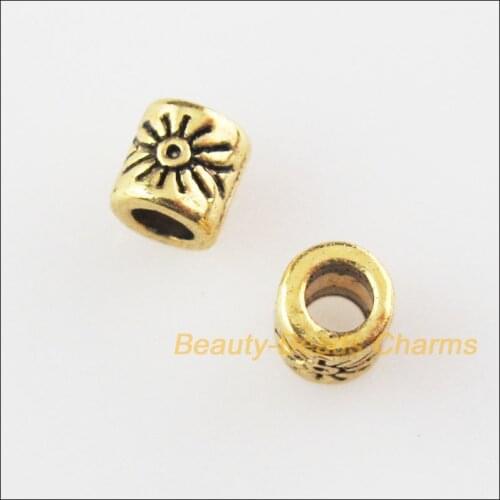 120Pcs Antiqued Gold Color Tiny Tube Flower Spacer Beads Charms 4mm