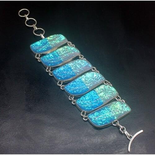 Gemstonefactory Jewelry Big Promotion Single Unique 925 Silver Blue Dichroic Glass Lady Women Charm Bracelet 19cm 20213202