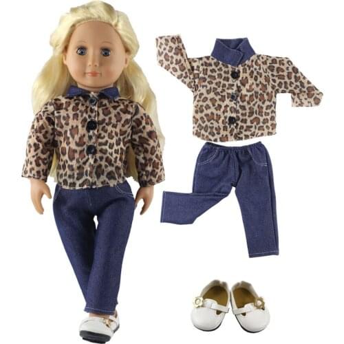 Hot sell! 1 set Leisure handmade dress clothes outfit Leopard jeans Princess skirt for 18"American Doll+Shoes