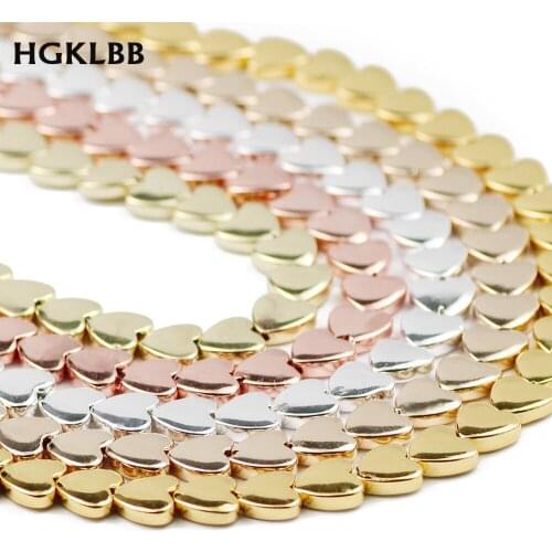 HGKLB 8mm Natural Gold Silvers Love heart Hematite Stone Magnetite Spacer Loose Beads For Jewelry Making Diy bracelets necklace
