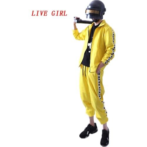 Game Playerunknown Battlegrounds PUBG Cosplay Costume Adult Halloween Carnival Yellow Sport Outfit Coat and Pants Custom Made