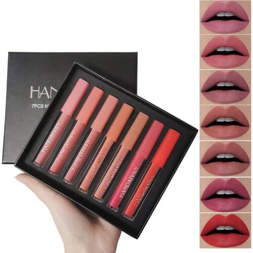 7 COLORS Matte Lip Gloss Gift Box Set Waterproof Long Lasting Non-Sticky Cup Liquid Lipstick Nude Lips Matte Lipgloss Makeup