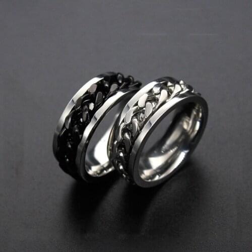 Fashion rotating chain titanium steel ring personality domineering male high-grade stainless steel index finger ring hot sale