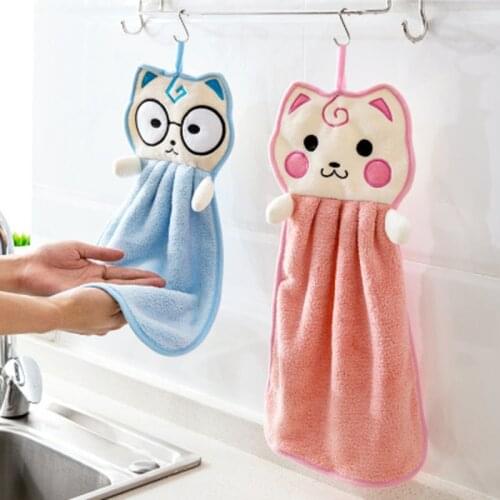 Cartoon Hand Dry Towel For Dish Washing Fabric Blue Kitchen Towels Bathroom Hanging Dishes Cloth Soft Absorbent Cleaning Rags