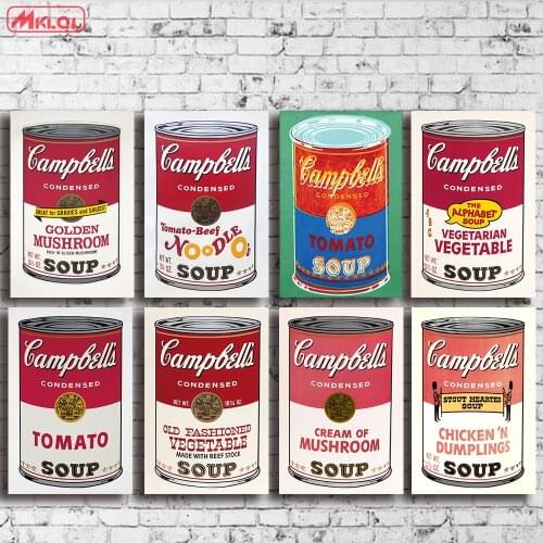Andy warhol 8 PCS set campbell-s-soup-can-beef oil painting Prints Painting on canvas No frame Pictures Decor For Living Room