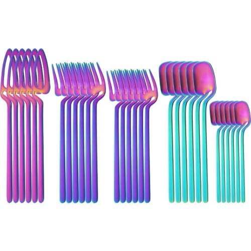 Matte 304 Stainless Steel Cutlery Set 6Set/30Pcs Rainbow Dinnerware Knife Dessert Fork Tea Spoon Flatware Kitchen Tableware Set