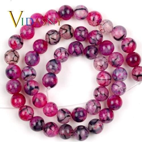 Natural Stone Rose Red Cracked Dragon Veins Agates Round Beads 6-10mm Spacer Loose Beads For Jewelry Making Diy Diy Bracelets