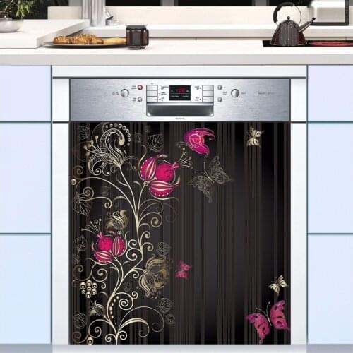 Wholesale 3D Butterfly Around Flower SelfAdhesive Dishwasher Refrigerator Freeze Sticker Kids Art Fridge Door Cover Wallpaper