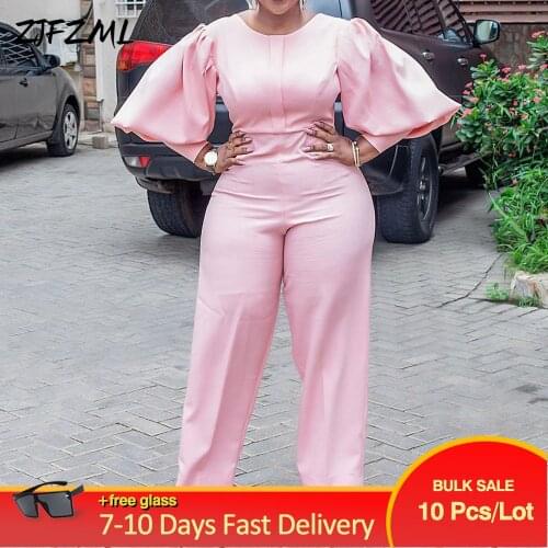 Bulk Items Wholesale Lots Womens Jumpsuit Solid Bandage Romper Elegance Long Lantern Sleeve Wide Leg One Piece Overall 2021