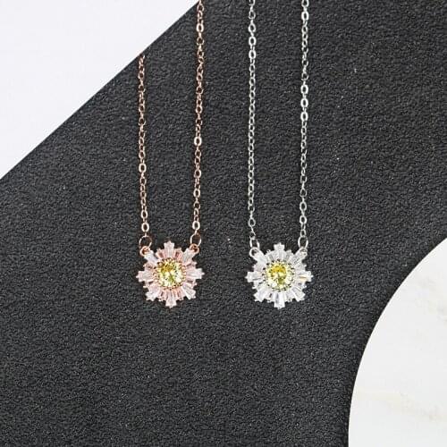 MADALENA SARARA Sterling Silver S925 Drop Oil Inlaid Vintage Sunflower Pendant Style Chain Necklace Two Colors Options