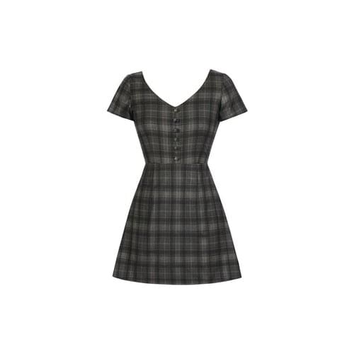 Ruibbit New Autumn Summer Preppy style Gothic Girls Sexy V Collar Dress Grey Balck Plaid Women Mini Short Dresses