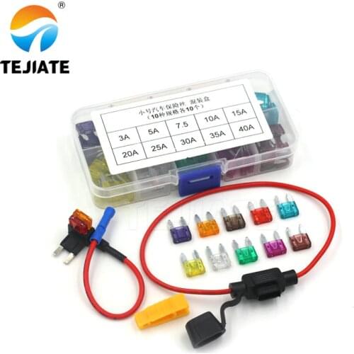 100pcs/lot Small Size MINI Blade Fuses 3A,5A,7.5A,10A,15A,20A,25A,30A,35A,40AMP Plastic Box Assortment with Clip Holder Electric