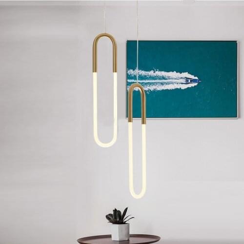 Nordic Pendant Lights LED U Shape for Room Bedside Bedroom with Long Wire Dimmable High Modern Ceiling Hanging Lamps Home Decor