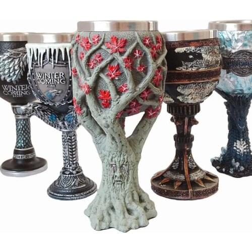 Resin Stainless Steel Goblets 3D Dragon Wolf Map Coffee Mugs Drinkware Tankard Coffeeware Drinkware