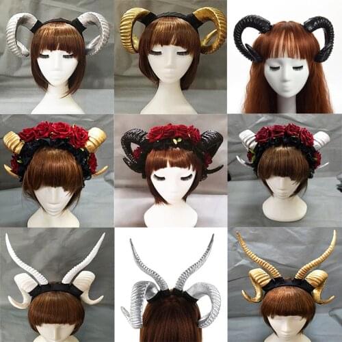 Handmade Sheep horn Headband Hairband Accessory Demon Evil Gothic Lolita Cosplay Halloween Headwear Prop