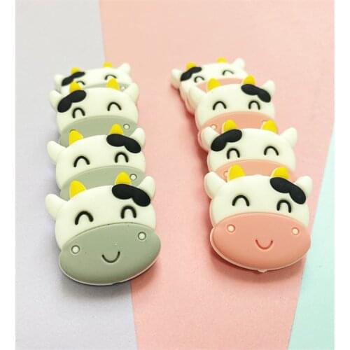 50 pcs silicone mini cow beads Food Grade Animal Teething DIY Pacifier Necklace Accessories Toy