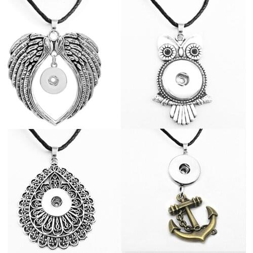 OWL wings tree Butterfly Anchor love HOPE 18mm snap button necklace DIY jewelry EA353