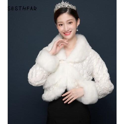 Wedding Wrap Bolero Sposa Girl Evening Party Shrugs Long Sleeves Bolero Jacket Bridal Cape Faux Fur