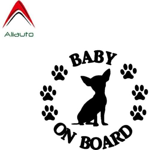 Aliauto Personality Lovely Car Sticker Baby on Board Chihuahua Dog Vinyl Motorcycle Sunscreen Decal Accessories,14cm*12cm
