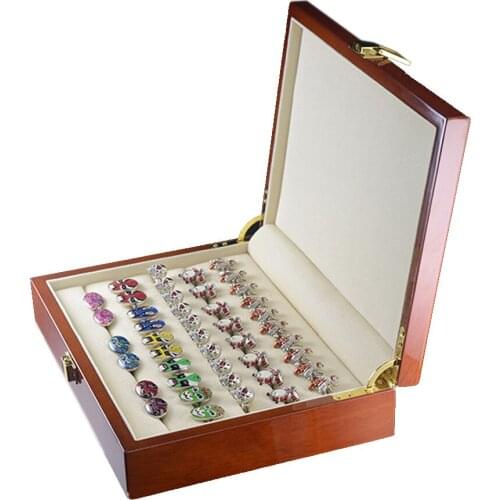 Phenovo Large Wooden Ring Earring Jewelry Box Rings Display Case Storage Box Wedding Birthday Party Gift Brown