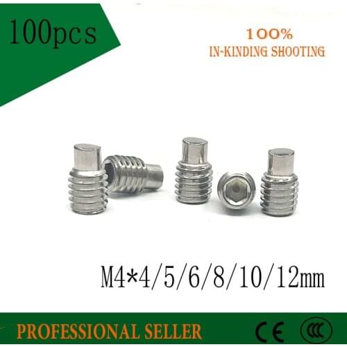 100pcs M4*4/5/6/8/10/12mm 304 stainless steel Hexagonal Socket Headless DIN915 Male Bolt Grub Convex End Screw Inner screws