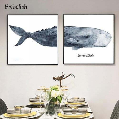 Embelish 2 Pieces Watercolor Whale Underwater Animals Large Wall Posters For Living Room Modern Home Decor HD Canvas Paintings