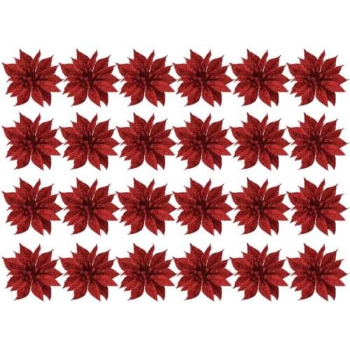24Pcs Mini Double-Layer Christmas Flowers Rattan Garland Flower Accessory Decor Christmas Tree Rattan Garland Decoration