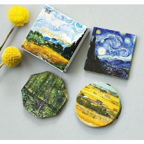 45pcs/Box Scrapbooking Book Label Meet Gogh Paper Stickers DIY Stationery Diary Handmade Decoration Craft Household Supplies