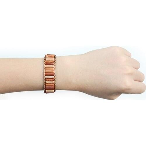 Red Peacock Natural Stone Handmade Tube Beads Bracelet Jewelry Leather Wrap Bracelet Creative Gifts Couples Bracelets