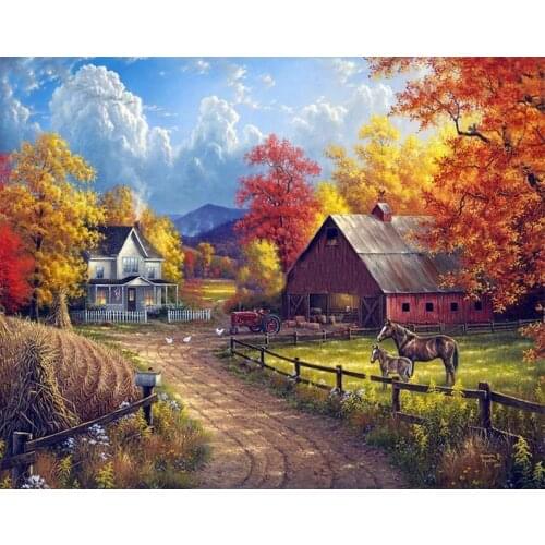 DIY Diamond Painting COUNTRY FARM HORSE Cross Stitch Full Drill 3D Diamond Embroidery Craft Wall Sticker Home Decoration Gift