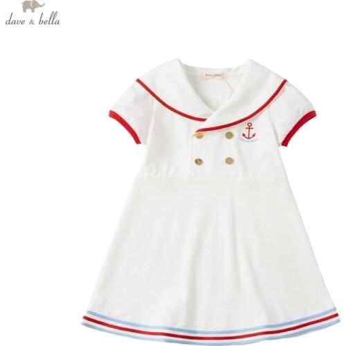 DKS17585 dave bella summer girls 5Y-13Y fashion cartoon striped draped dress children sweet dress kids infant lolita clothes
