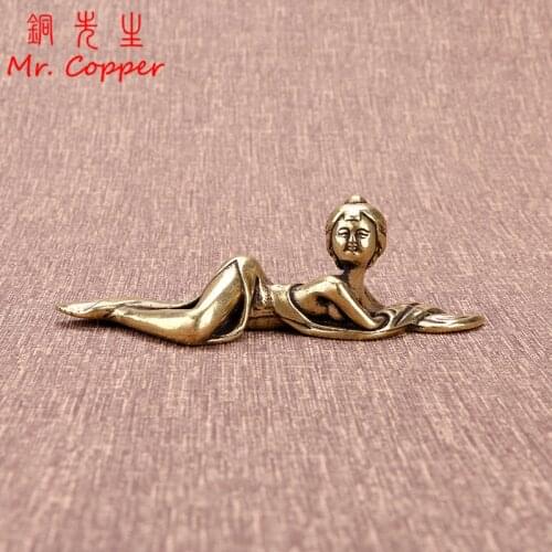Pure Copper Ancient Maid Figurines Miniature Ornaments Paperweight Vintage Figures Office Desktop Decoration Crafts Accessories
